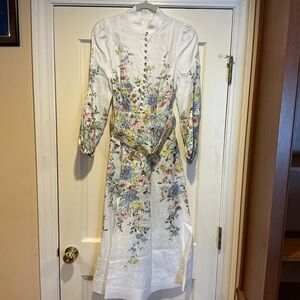 ❤️🔥CLEARANCE❤️🔥 NWOT Zimmermann Floral Linen Belted Midi Dress, Size AU 2 = M